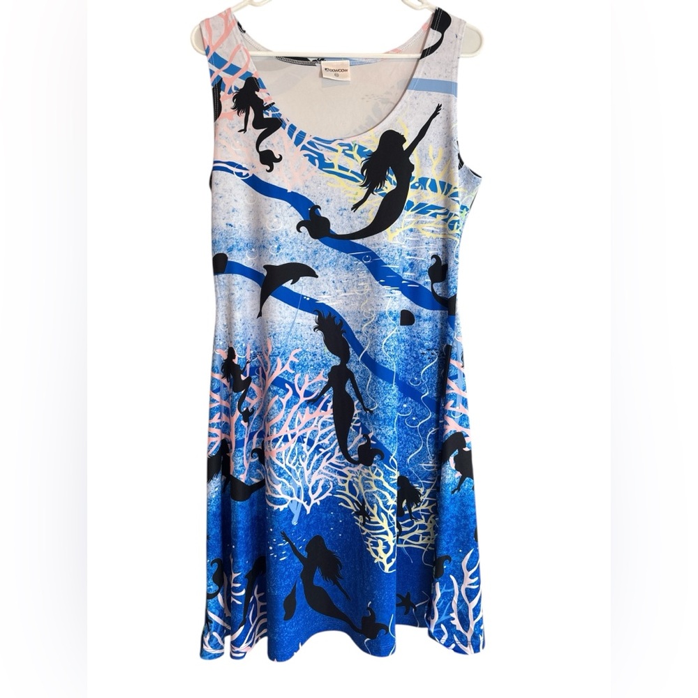 CowCow Mermaid Ocean Print Sleeveless Swing Dress Size 2XL Stretch